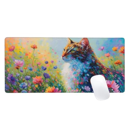 Gaming Mauspad Blume Motiv, 1500x800 XXL Mousepad Katze Mauspad, Anti-Rutsch Gaming Mouse Pad, Verbessert Präzision und Geschwindigkeit, Genähte Kanten Haltbarkeit Für Office, PC, Desk Mat Z2-106 von Zaafeen