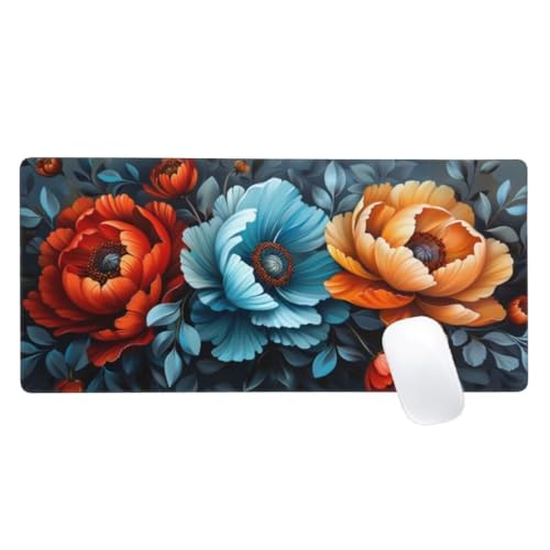 Gaming Mauspad Blume Motiv, 600x300mm XXL Mousepad Pfingstrose Mauspad, Anti-Rutsch Gaming Mouse Pad, Verbessert Präzision und Geschwindigkeit, Genähte Kanten Haltbarkeit Für Office,PC,Desk Mat Z2-542 von Zaafeen