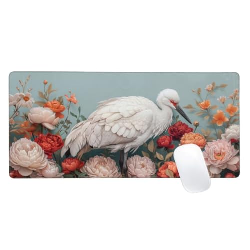 Gaming Mauspad Blumen Motiv, 1600x800 XXL Mousepad Vogel Mauspad, Anti-Rutsch Gaming Mouse Pad, Verbessert Präzision und Geschwindigkeit, Genähte Kanten Haltbarkeit Für Office, PC, Desk Mat Z2-374 von Zaafeen