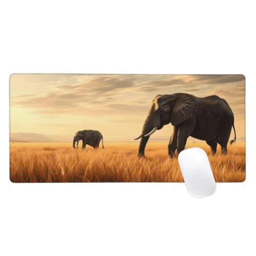 Gaming Mauspad Braun Motiv, 900x400mm XXL Mousepad Elefant Mauspad, Anti-Rutsch Gaming Mouse Pad, Verbessert Präzision und Geschwindigkeit, Genähte Kanten Haltbarkeit Für Office, PC, Desk Mat Z2-66 von Zaafeen