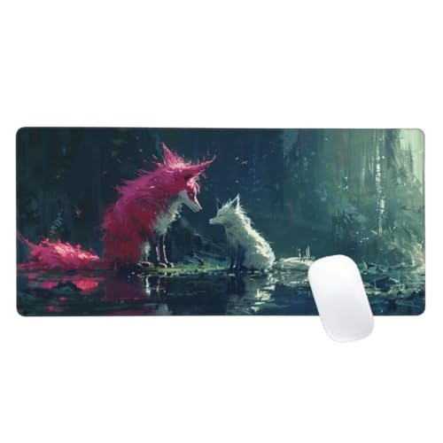 Gaming Mauspad Dschungel Motiv, 900x400mm XXL Mousepad Fuchs Mauspad, Anti-Rutsch Gaming Mouse Pad, Verbessert Präzision und Geschwindigkeit, Genähte Kanten Haltbarkeit Für Office, PC, Desk Mat Z2-546 von Zaafeen