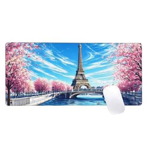 Gaming Mauspad Eiffelturm Motiv, 1600x800 XXL Mousepad Paris Mauspad, Anti-Rutsch Gaming Mouse Pad, Verbessert Präzision und Geschwindigkeit, Genähte Kanten Haltbarkeit Für Office, PC, Desk Mat Z2-802 von Zaafeen