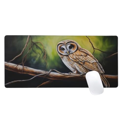 Gaming Mauspad Eule Motiv, 800x400mm XXL Mousepad Baum Mauspad, Anti-Rutsch Gaming Mouse Pad, Verbessert Präzision und Geschwindigkeit, Genähte Kanten Haltbarkeit Für Home, Office, PC, Desk Mat Z2-498 von Zaafeen