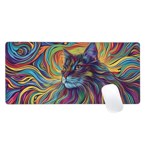 Gaming Mauspad Farbe Motiv, 900x400mm XXL Mousepad Katze Mauspad, Anti-Rutsch Gaming Mouse Pad, Verbessert Präzision und Geschwindigkeit, Genähte Kanten Haltbarkeit Für Home, Office, PC,Desk Mat Z2-64 von Zaafeen