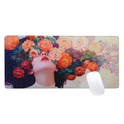 Gaming Mauspad Frau Motiv, 600x300mm XXL Mousepad Blume Mauspad, Anti-Rutsch Gaming Mouse Pad, Verbessert Präzision und Geschwindigkeit, Genähte Kanten Haltbarkeit Für Home, Office, PC,Desk Mat Z2-662 von Zaafeen