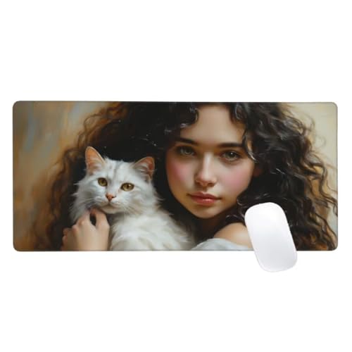 Gaming Mauspad Frau Motiv, 800x400mm XXL Mousepad Katze Mauspad, Anti-Rutsch Gaming Mouse Pad, Verbessert Präzision und Geschwindigkeit, Genähte Kanten Haltbarkeit Für Home, Office, PC, Desk Mat Z2-56 von Zaafeen