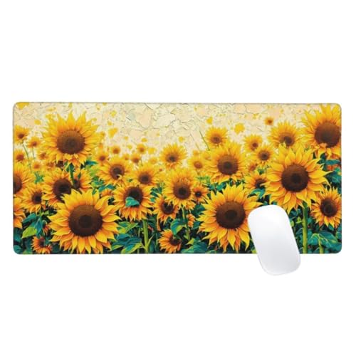 Gaming Mauspad Gelb Motiv, 1500x800 XXL Mousepad Sonnenblume Mauspad, Anti-Rutsch Gaming Mouse Pad, Verbessert Präzision und Geschwindigkeit, Genähte Kanten Haltbarkeit Für Office, PC, Desk Mat Z2-774 von Zaafeen