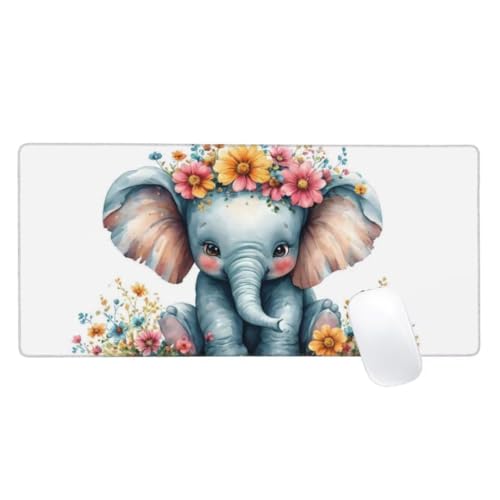 Gaming Mauspad Grau Motiv, 1500x800 XXL Mousepad Elefant Mauspad, Anti-Rutsch Gaming Mouse Pad, Verbessert Präzision und Geschwindigkeit, Genähte Kanten Haltbarkeit Für Office, PC, Desk Mat Z2-804 von Zaafeen