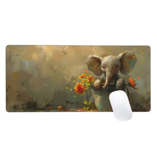 Gaming Mauspad Grau Motiv, 700x400mm XXL Mousepad Elefant Mauspad, Anti-Rutsch Gaming Mouse Pad, Verbessert Präzision und Geschwindigkeit, Genähte Kanten Haltbarkeit Für Office, PC, Desk Mat Z2-650 von Zaafeen