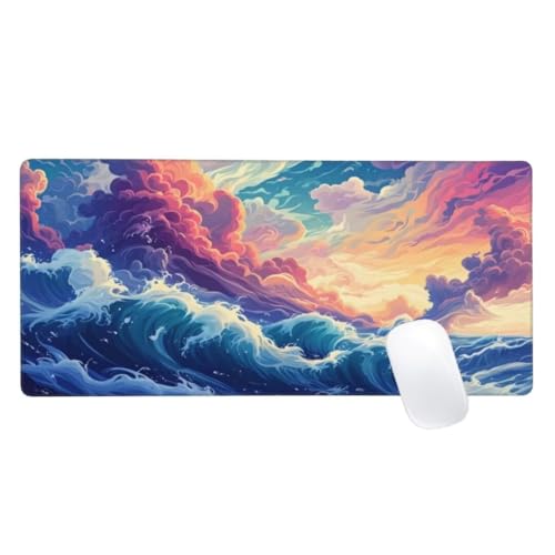 Gaming Mauspad Karikatur Motiv, 800x400mm XXL Mousepad Wellen Mauspad, Anti-Rutsch Gaming Mouse Pad, Verbessert Präzision und Geschwindigkeit, Genähte Kanten Haltbarkeit Für Office, PC, Desk Mat Z2-54 von Zaafeen