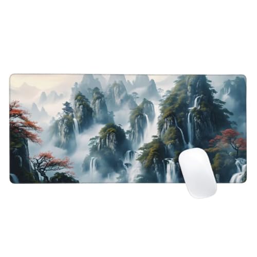 Gaming Mauspad Landschaft Motiv, 1200x600mm XXL Mousepad Berg Mauspad, Anti-Rutsch Gaming Mouse Pad, Verbessert Präzision und Geschwindigkeit, Genähte Kanten Haltbarkeit Für Office, PC,Desk Mat Z2-162 von Zaafeen