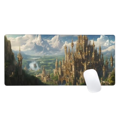 Gaming Mauspad Landschaft Motiv, 1600x800 XXL Mousepad Schloss Mauspad, Anti-Rutsch Gaming Mouse Pad, Verbessert Präzision und Geschwindigkeit, Genähte Kanten Haltbarkeit Für Office Desk Mat Z2-182 von Zaafeen