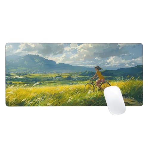 Gaming Mauspad Landschaft Motiv, 1600x800 XXL Mousepad Wiese Mauspad, Anti-Rutsch Gaming Mouse Pad, Verbessert Präzision und Geschwindigkeit, Genähte Kanten Haltbarkeit Für Office, PC, Desk Mat Z2-590 von Zaafeen