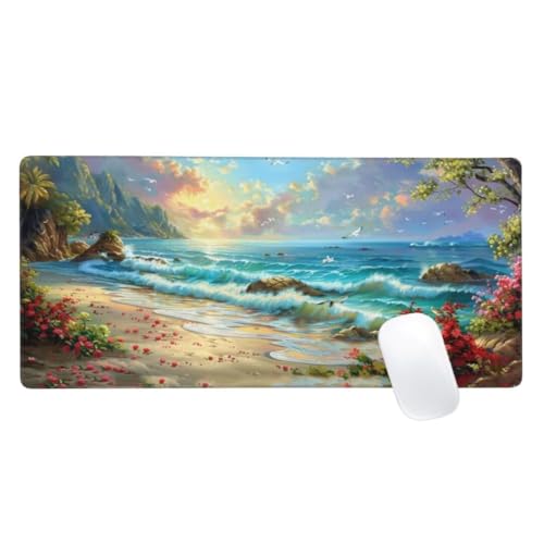 Gaming Mauspad Landschaft Motiv, 700x400mm XXL Mousepad Strand Mauspad, Anti-Rutsch Gaming Mouse Pad, Verbessert Präzision und Geschwindigkeit, Genähte Kanten Haltbarkeit Für Office,PC,Desk Mat Z2-486 von Zaafeen