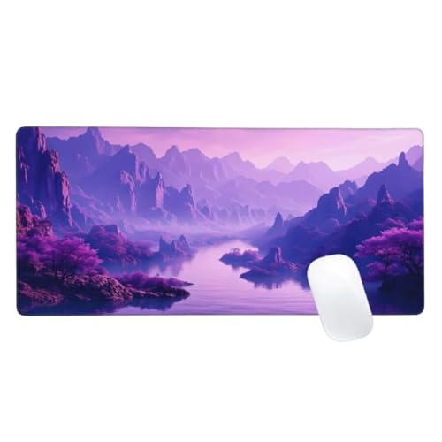 Gaming Mauspad Lila Motiv, 1000x500mm XXL Mousepad Landschaft Mauspad, Anti-Rutsch Gaming Mouse Pad, Verbessert Präzision und Geschwindigkeit, Genähte Kanten Haltbarkeit Für Office, PC,Desk Mat Z2-214 von Zaafeen