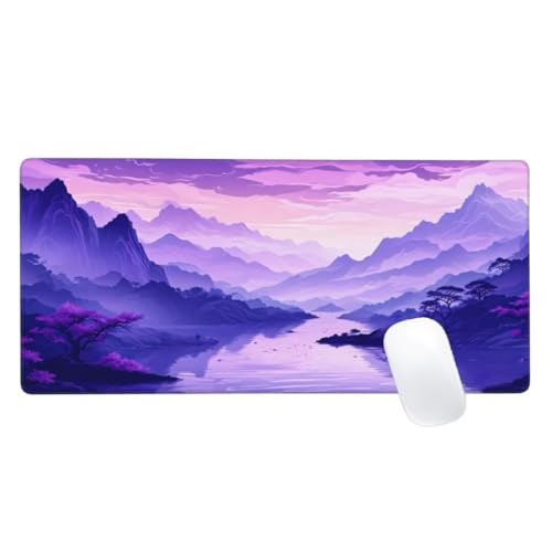 Gaming Mauspad Lila Motiv, 800x400mm XXL Mousepad Berg Mauspad, Anti-Rutsch Gaming Mouse Pad, Verbessert Präzision und Geschwindigkeit, Genähte Kanten Haltbarkeit Für Home, Office, PC, Desk Mat Z2-270 von Zaafeen