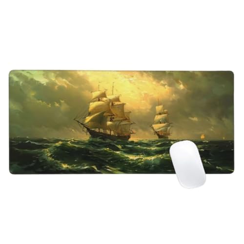 Gaming Mauspad Ozean Motiv, 1600x800 XXL Mousepad Segelboot Mauspad, Anti-Rutsch Gaming Mouse Pad, Verbessert Präzision und Geschwindigkeit, Genähte Kanten Haltbarkeit Für Office, PC, Desk Mat Z2-462 von Zaafeen