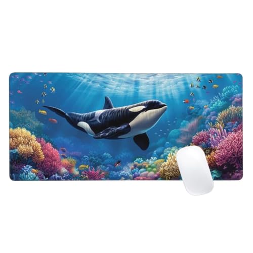 Gaming Mauspad Ozean Motiv, 800x400mm XXL Mousepad Fisch Mauspad, Anti-Rutsch Gaming Mouse Pad, Verbessert Präzision und Geschwindigkeit, Genähte Kanten Haltbarkeit Für Home, Office,PC,Desk Mat Z2-538 von Zaafeen