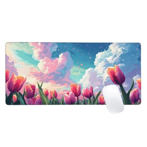 Gaming Mauspad Rosa Motiv, 1000x500mm XXL Mousepad Blume Mauspad, Anti-Rutsch Gaming Mouse Pad, Verbessert Präzision und Geschwindigkeit, Genähte Kanten Haltbarkeit Für Home, Office,PC,Desk Mat Z2-110 von Zaafeen