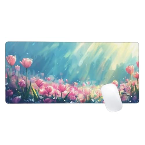 Gaming Mauspad Rosa Motiv, 1000x500mm XXL Mousepad Blumen Mauspad, Anti-Rutsch Gaming Mouse Pad, Verbessert Präzision und Geschwindigkeit, Genähte Kanten Haltbarkeit Für Office, PC, Desk Mat Z2-794 von Zaafeen