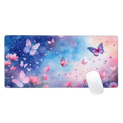 Gaming Mauspad Rosa Motiv, 700x400mm XXL Mousepad Blau Mauspad, Anti-Rutsch Gaming Mouse Pad, Verbessert Präzision und Geschwindigkeit, Genähte Kanten Haltbarkeit Für Home, Office, PC, Desk Mat Z2-130 von Zaafeen