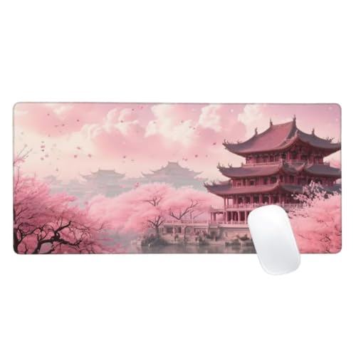 Gaming Mauspad Rosa Motiv, 700x400mm XXL Mousepad Landschaft Mauspad, Anti-Rutsch Gaming Mouse Pad, Verbessert Präzision und Geschwindigkeit, Genähte Kanten Haltbarkeit Für Office, PC, Desk Mat Z2-158 von Zaafeen