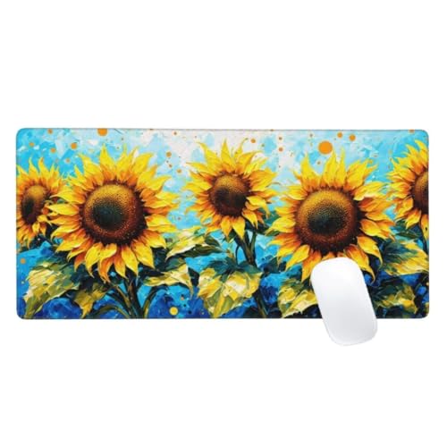 Gaming Mauspad Sonnenblume Motiv, 800x400mm XXL Mousepad Blume Mauspad, Anti-Rutsch Gaming Mouse Pad, Verbessert Präzision und Geschwindigkeit, Genähte Kanten Haltbarkeit Für Office,PC,Desk Mat Z2-810 von Zaafeen