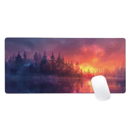 Gaming Mauspad Sonnenuntergang Motiv, 1200x600mm XXL Mousepad Landschaft Mauspad, Anti-Rutsch Gaming Mouse Pad, Verbessert Präzision und Geschwindigkeit, Genähte Kanten Für Office, PC, Desk Mat Z2-818 von Zaafeen