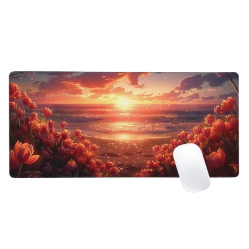 Gaming Mauspad Sonnenuntergang Motiv, 800x400mm XXL Mousepad Blume Mauspad, Anti-Rutsch Gaming Mouse Pad, Verbessert Präzision und Geschwindigkeit,Genähte Kanten Haltbarkeit Für Office Desk Mat Z2-490 von Zaafeen