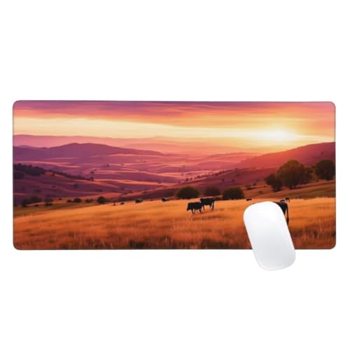 Gaming Mauspad Sonnenuntergang Motiv, 900x300mm XXL Mousepad Wiese Mauspad, Anti-Rutsch Gaming Mouse Pad, Verbessert Präzision und Geschwindigkeit,Genähte Kanten Haltbarkeit Für Office Desk Mat Z2-424 von Zaafeen