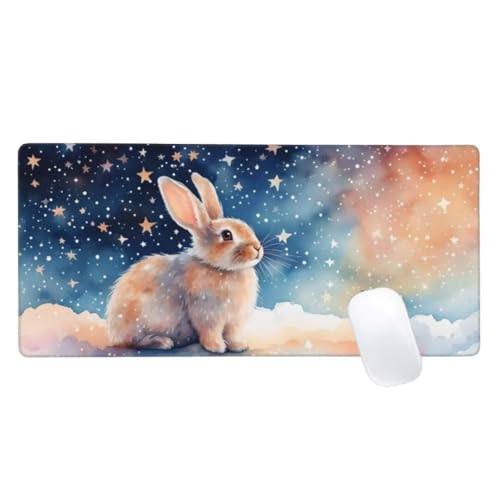 Gaming Mauspad Sternenhimmel Motiv, 1500x800 XXL Mousepad Kaninchen Mauspad, Anti-Rutsch Gaming Mouse Pad, Verbessert Präzision und Geschwindigkeit, Genähte Kanten Für Office, PC, Desk Mat Z2-238 von Zaafeen