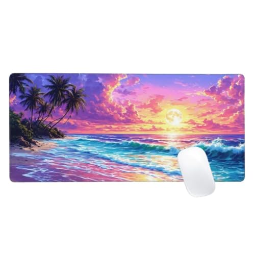 Gaming Mauspad Traum Motiv, 1200x600mm XXL Mousepad Strand Mauspad, Anti-Rutsch Gaming Mouse Pad, Verbessert Präzision und Geschwindigkeit, Genähte Kanten Haltbarkeit Für Office, PC, Desk Mat Z2-722 von Zaafeen