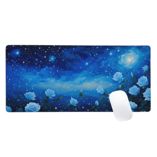 Mauspad XXL 1000x500mm, Blau Mousepad Blume Gaming Mauspad Groß, Vernähte Kanten, Wasserdichtt Rutschfeste Gummibasis,Erweiterter Schreibtisch Schutz,Gaming Zubehör für Maus Tastatur,Home Decor Z2-339 von Zaafeen