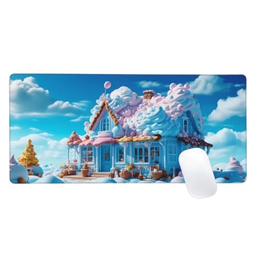 Mauspad XXL 1000x500mm, Blau Mousepad Schloss Gaming Mauspad Groß, Vernähte Kanten, Wasserdichtt rutschfeste Gummibasis, Schreibtisch Schutz, Gaming Zubehör für Maus und Tastatur, Home Decor Z2-103 von Zaafeen