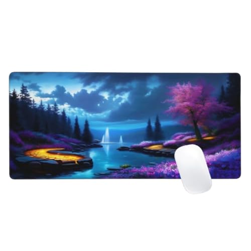 Mauspad XXL 1000x500mm, Nachtansicht Mousepad Baum Gaming Mauspad Groß, Vernähte Kanten,Wasserdichtt Rutschfeste Gummibasis,Erweiterter Schreibtisch Schutz,Gaming Zubehör für Maus und Tastatur, Z2-345 von Zaafeen