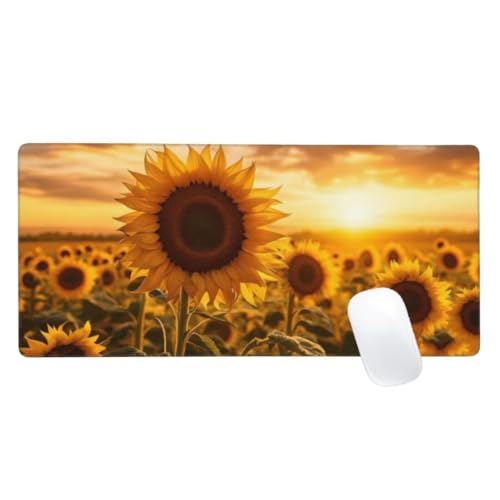 Mauspad XXL 1200x600mm, Blume Mousepad Sonnenblume Gaming Mauspad Groß, Vernähte Kanten, Wasserdichtt Rutschfeste Gummibasis,Erweiterter Schreibtisch Schutz,Gaming Zubehör für Maus und Tastatur, Z2-11 von Zaafeen