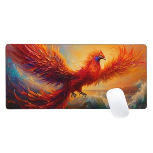 Mauspad XXL 1500x800, Rot Mousepad Phönix Gaming Mauspad Groß, Vernähte Kanten, Wasserdichtt Rutschfeste Gummibasis, Erweiterter Schreibtisch Schutz, Gaming Zubehör für Maus Tastatur,Home Decor Z2-171 von Zaafeen