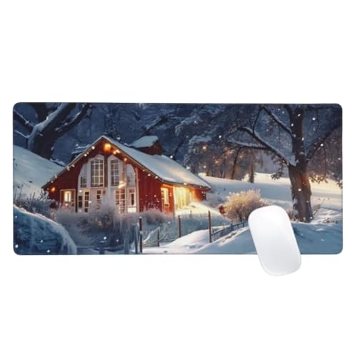 Mauspad XXL 1500x800, Weihnachten Mousepad Schneeszene Gaming Mauspad Groß, Vernähte Kanten, Wasserdichtt rutschfeste Gummibasis, Schreibtisch Schutz, Gaming Zubehör für Maus und Tastatur, Z2-135 von Zaafeen