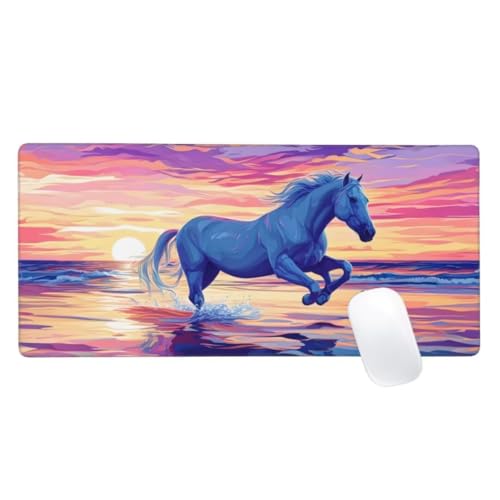 Mauspad XXL 700x300mm, Sonnenuntergang Mousepad Pferd Gaming Mauspad Groß, Vernähte Kanten, Wasserdichtt Rutschfeste Gummibasis,Erweiterter Schreibtisch Schutz,Gaming Zubehör für Maus Tastatur, Z2-143 von Zaafeen