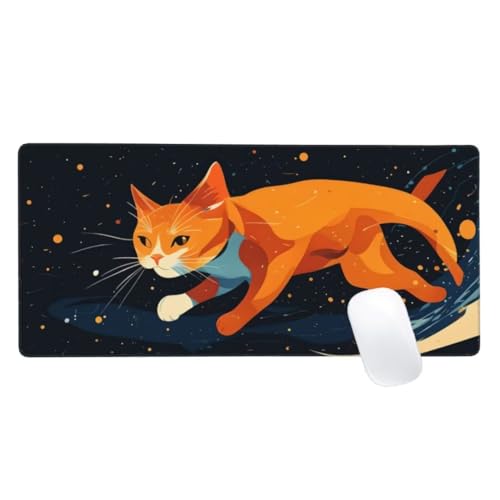 Mauspad XXL 700x400mm, Orange Mousepad Katze Gaming Mauspad Groß, Vernähte Kanten,Wasserdichtt Rutschfeste Gummibasis,Erweiterter Schreibtisch Schutz,Gaming Zubehör für Maus Tastatur,Home Decor Z2-201 von Zaafeen