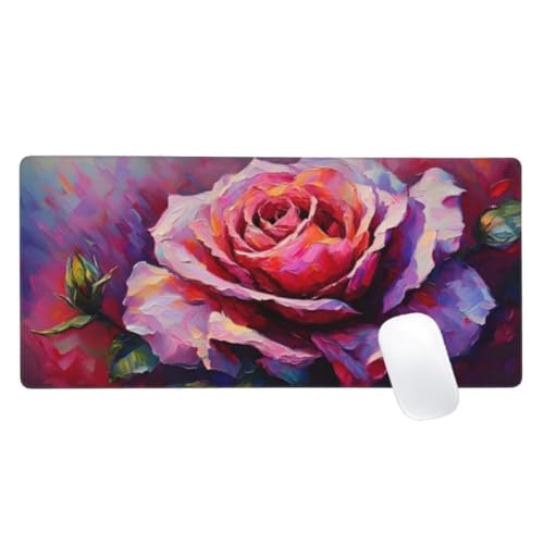 Mauspad XXL 700x400mm, Rosa Mousepad Rose Gaming Mauspad Groß, Vernähte Kanten, Wasserdichtt Rutschfeste Gummibasis, Erweiterter Schreibtisch Schutz, Gaming Zubehör für Maus Tastatur,Home Decor Z2-233 von Zaafeen