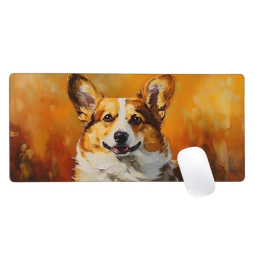 Mauspad XXL 800x400mm, Herbst Mousepad Corgi Gaming Mauspad Groß, Vernähte Kanten,Wasserdichtt Rutschfeste Gummibasis,Erweiterter Schreibtisch Schutz,Gaming Zubehör für Maus Tastatur,Home Decor Z2-141 von Zaafeen