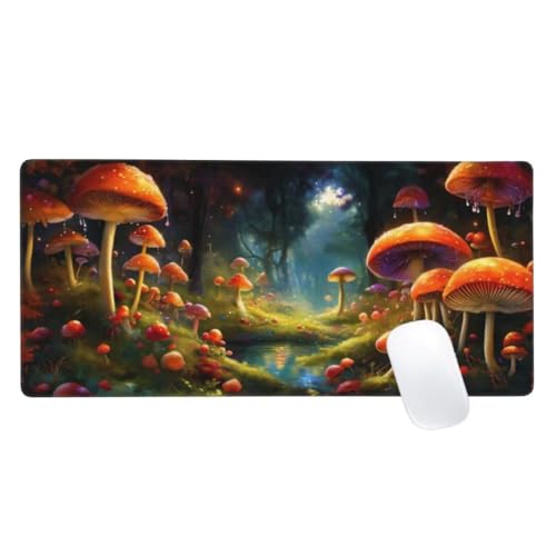 Mauspad XXL 800x400mm, Orange Farbe Mousepad Pilz Gaming Mauspad Groß, Vernähte Kanten, Wasserdichtt Rutschfeste Gummibasis,Erweiterter Schreibtisch Schutz,Gaming Zubehör für Maus und Tastatur, Z2-707 von Zaafeen