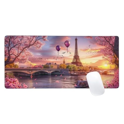 Mauspad XXL 800x400mm, Paris Mousepad Eiffelturm Gaming Mauspad Groß, Vernähte Kanten, Wasserdichtt rutschfeste Gummibasis, Schreibtisch Schutz, Gaming Zubehör für Maus und Tastatur, Home Decor Z2-29 von Zaafeen