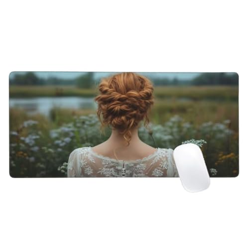 Mauspad XXL 900x300mm, Frau Mousepad Blume Gaming Mauspad Groß, Vernähte Kanten, Wasserdichtt Rutschfeste Gummibasis, Erweiterter Schreibtisch Schutz,Gaming Zubehör für Maus Tastatur,Home Decor Z2-491 von Zaafeen