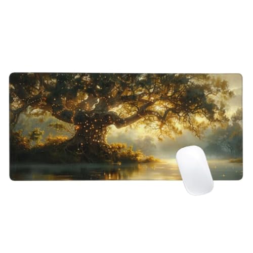 Mauspad XXL 900x300mm, Landschaft Mousepad Baum Gaming Mauspad Groß, Vernähte Kanten, Wasserdichtt rutschfeste Gummibasis, Schreibtisch Schutz, Gaming Zubehör für Maus und Tastatur, Home Decor Z2-659 von Zaafeen