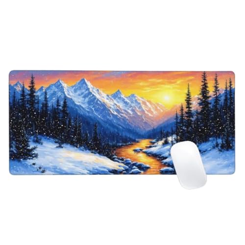 Mauspad XXL 900x300mm, Schneeberg Mousepad Baum Gaming Mauspad Groß, Vernähte Kanten, Wasserdichtt rutschfeste Gummibasis, Schreibtisch Schutz, Gaming Zubehör für Maus und Tastatur, Home Decor Z2-679 von Zaafeen