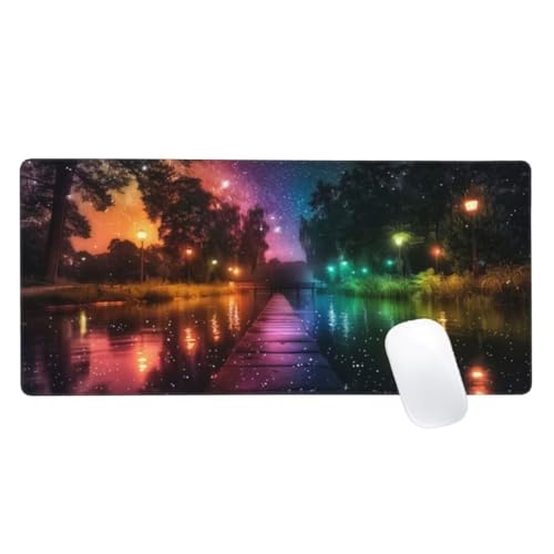 Mauspad XXL 900x400mm, Bunt Mousepad Licht Gaming Mauspad Groß, Vernähte Kanten, Wasserdichtt Rutschfeste Gummibasis, Erweiterter Schreibtisch Schutz,Gaming Zubehör für Maus Tastatur,Home Decor Z2-499 von Zaafeen