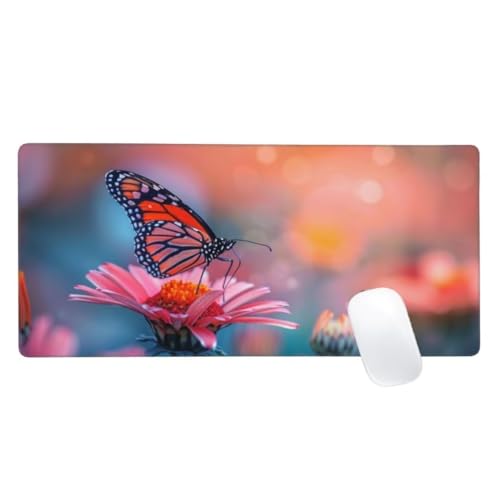 Mauspad XXL 900x400mm, Schmetterling Mousepad Blume Gaming Mauspad Groß,Vernähte Kanten,Wasserdichtt Rutschfeste Gummibasis,Erweiterter Schreibtisch Schutz,Gaming Zubehör für Maus und Tastatur, Z2-767 von Zaafeen