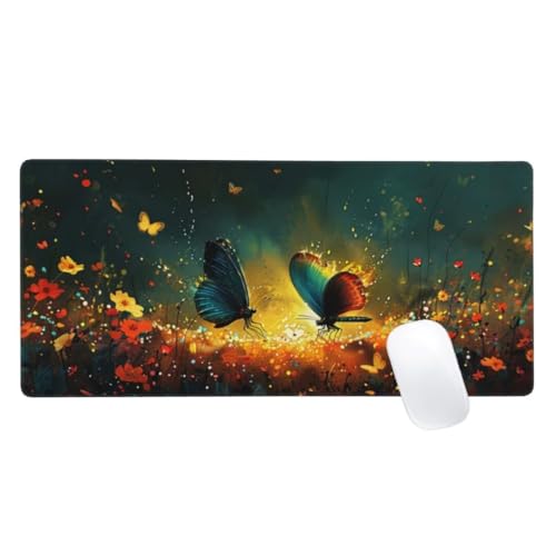 Mauspad XXL 900x400mm, Schmetterling Mousepad Tier Gaming Mauspad Groß, Vernähte Kanten,Wasserdichtt Rutschfeste Gummibasis,Erweiterter Schreibtisch Schutz,Gaming Zubehör für Maus und Tastatur, Z2-391 von Zaafeen